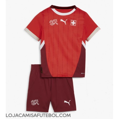 Camisa de Futebol Suíça Equipamento Principal Infantil Europeu 2024 Manga Curta (+ Calças curtas)